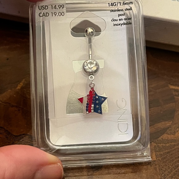 Belly ring American and diamond! Stainless steel post - Picture 3 of 4